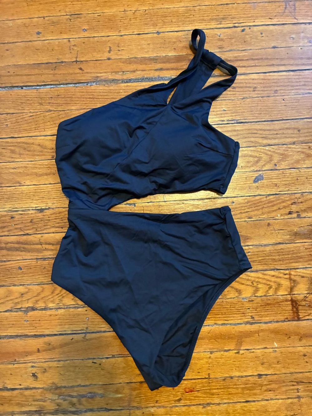 Oysho Black High-Waist One-Shoulder Women’s Swimsuit